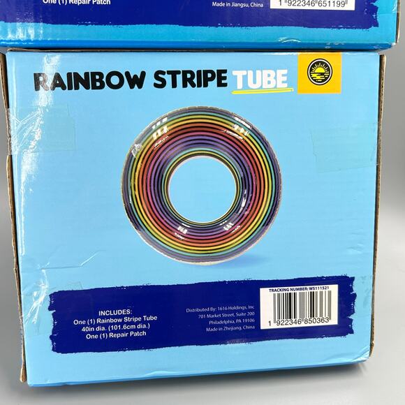 Lot of 2 Inflatable Swim TUBE Rings Gummy Worm & Rainbow Stripe Float NEW - Picture 3 of 10